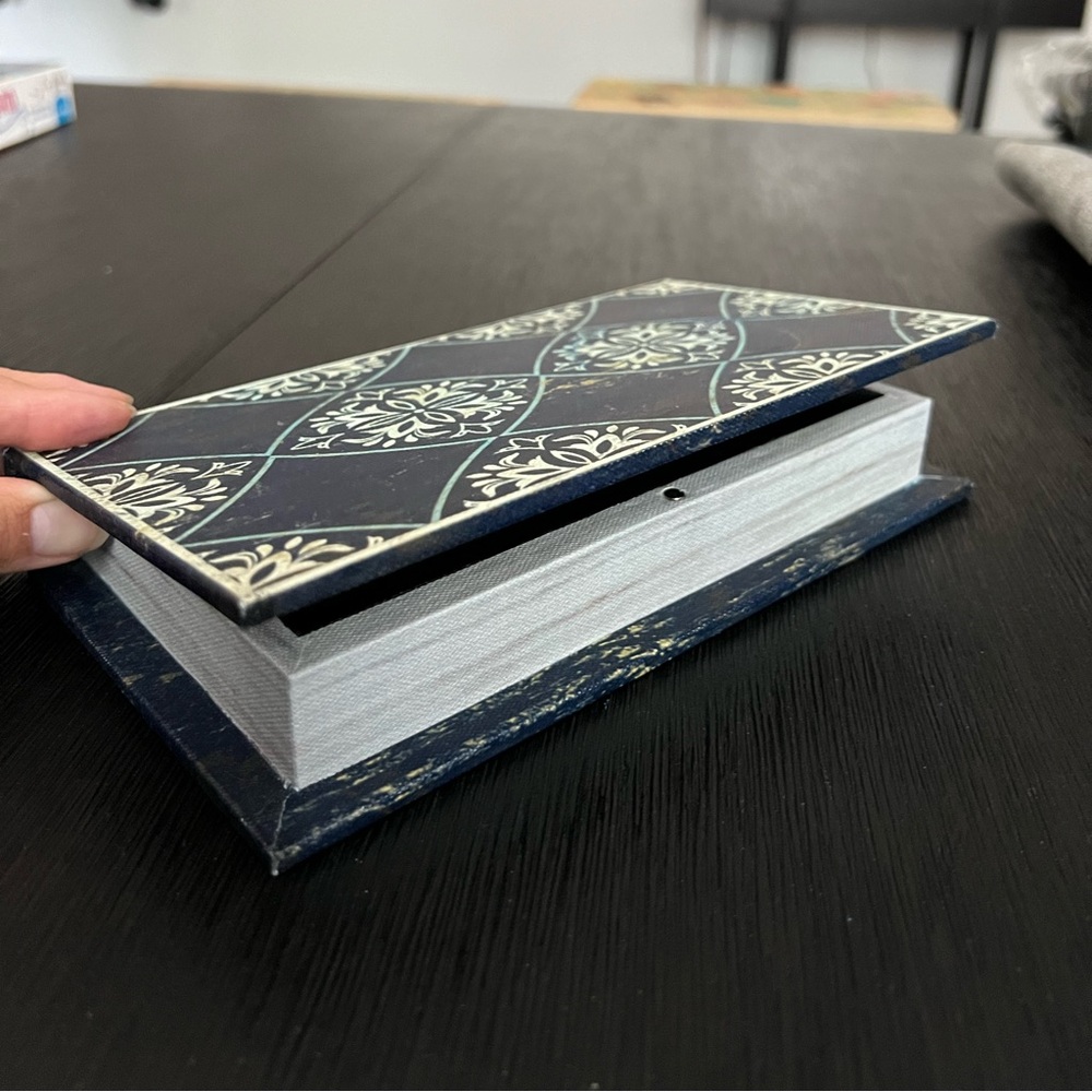 Jewelry box blue vintage style table decorative book shaped magnetic storage